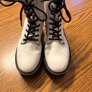 Divided Black and White Lace-Up Boots
